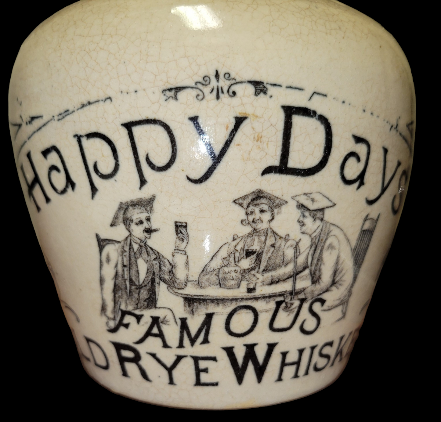 Happy Days Famous Old Rye Whiskey Stoneware Jug Pre-Prohibition Bottle 1890