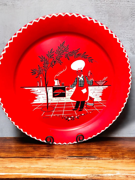 Vintage Marcelline Stoyke Serving Tray - 1950s Red Atomic Starburst Design