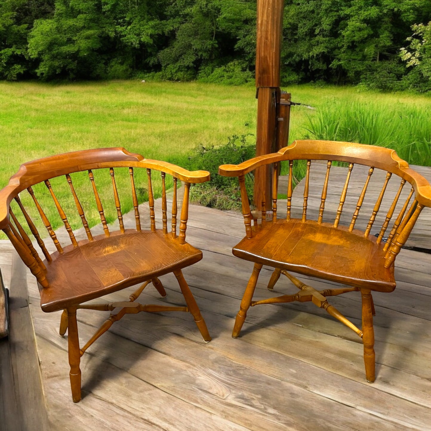 Pair of Rare Antique Cohasset Colonials by Hagerty Low Back Windsor Chairs