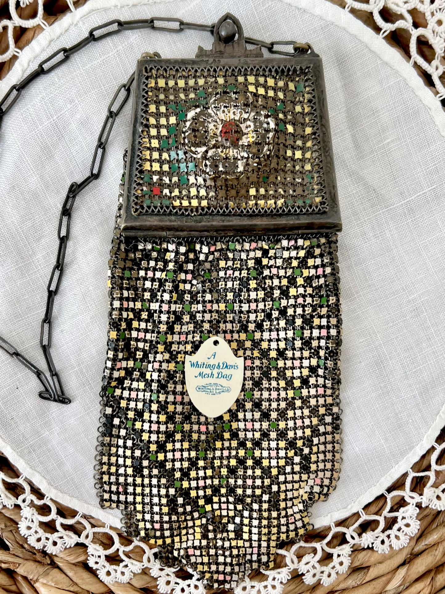 1920's Whiting & Davis Mesh Bag | Compact Vanity Purse