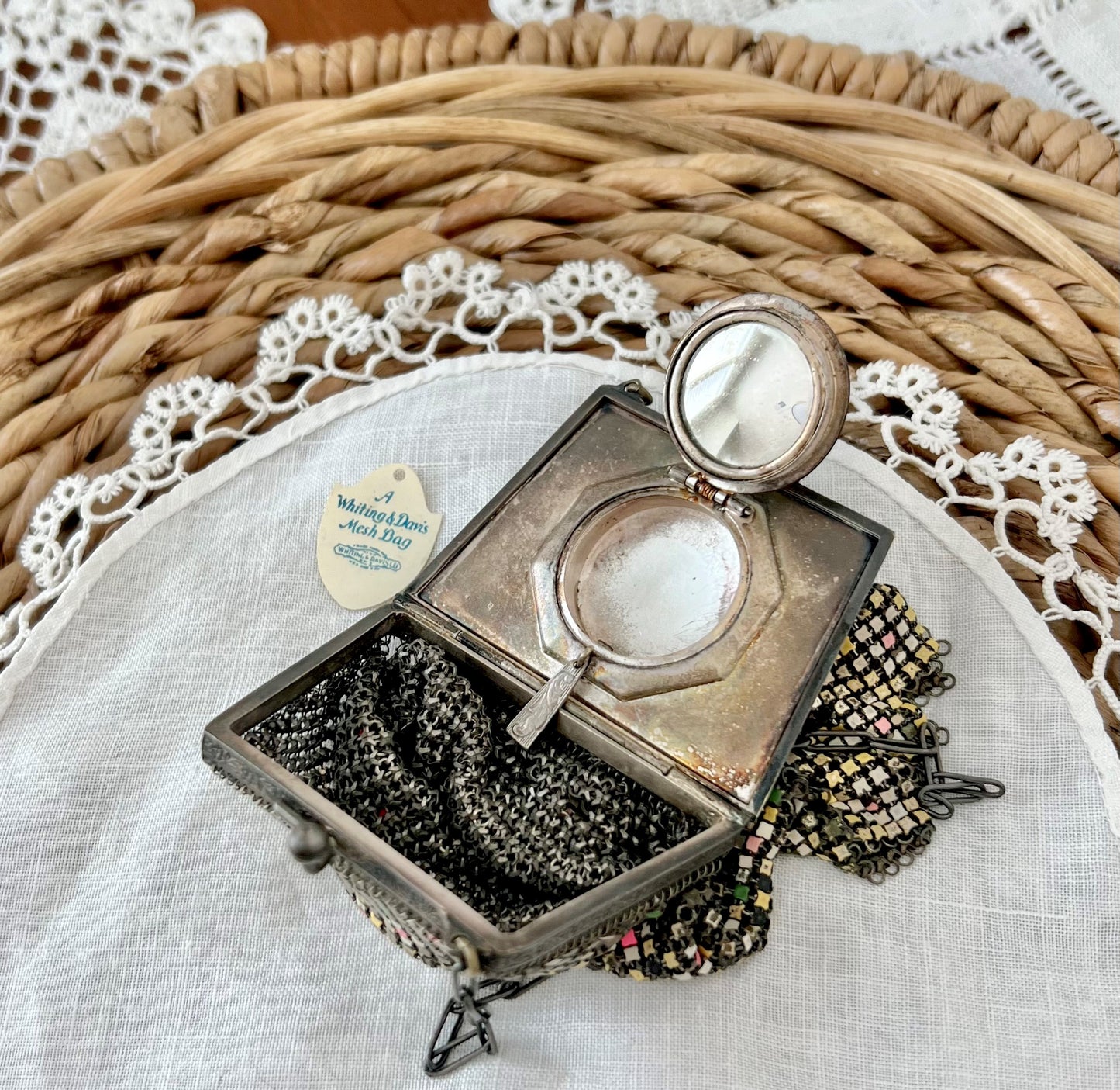 1920's Whiting & Davis Mesh Bag | Compact Vanity Purse