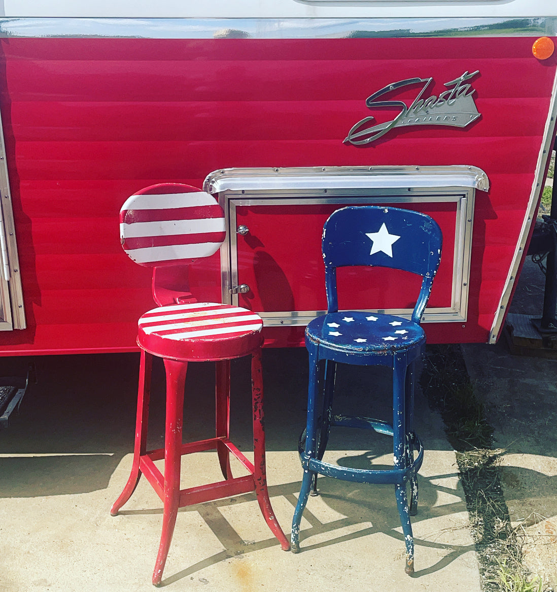 Vintage 1960’s Americana Metal Kitchen Stool Pair