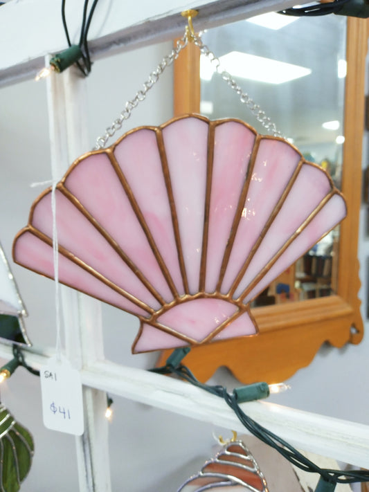 Pink Scallop Shell Stained Glass Sun Catcher