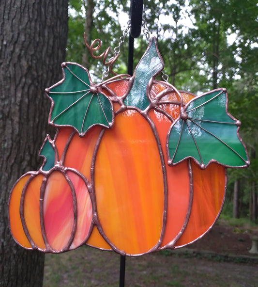 Harvest Pumpkins Stained Glass Sun Catcher